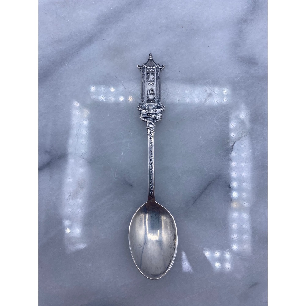 Sterling Silver San Francisco China Town Souvenir Spoon Pagoda Dragon 4.25"